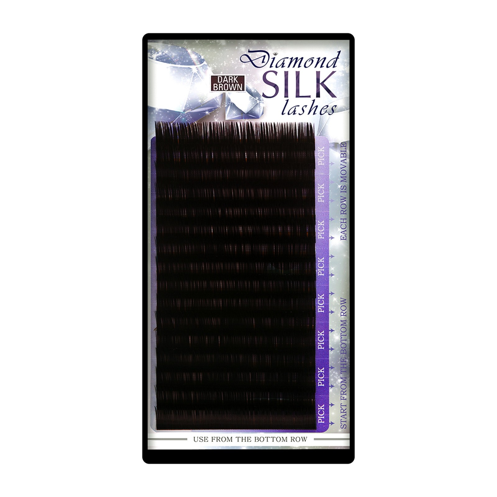 Diamond Silk Lashes Dark Brown - Mix 16 linii, C, 0.07mm